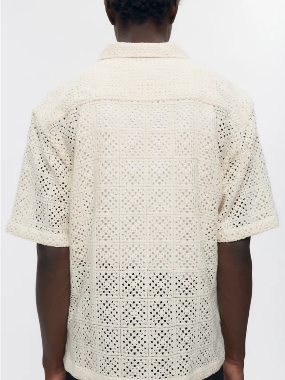 KOTN Gharam Cream Crochet Unisex Button-Up Shirt - Picture 3 of 9